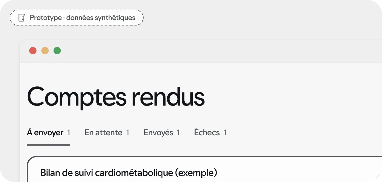 Espace du laboratoire : la liste des comptes rendus. Prototype, données synthétiques.