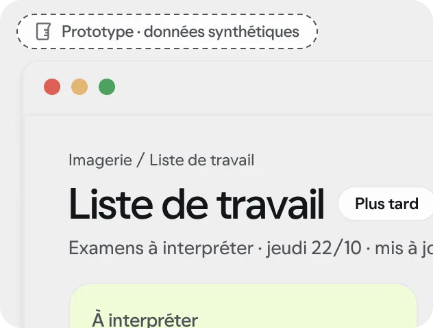 Prototype · données synthétiques : écran « Liste de travail » de l’espace Médicotechnique.