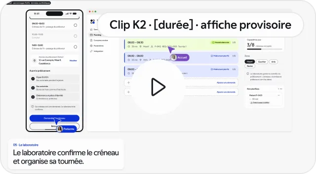Affiche du clip K2 : le planning des prélèvements, prototype aux données synthétiques.