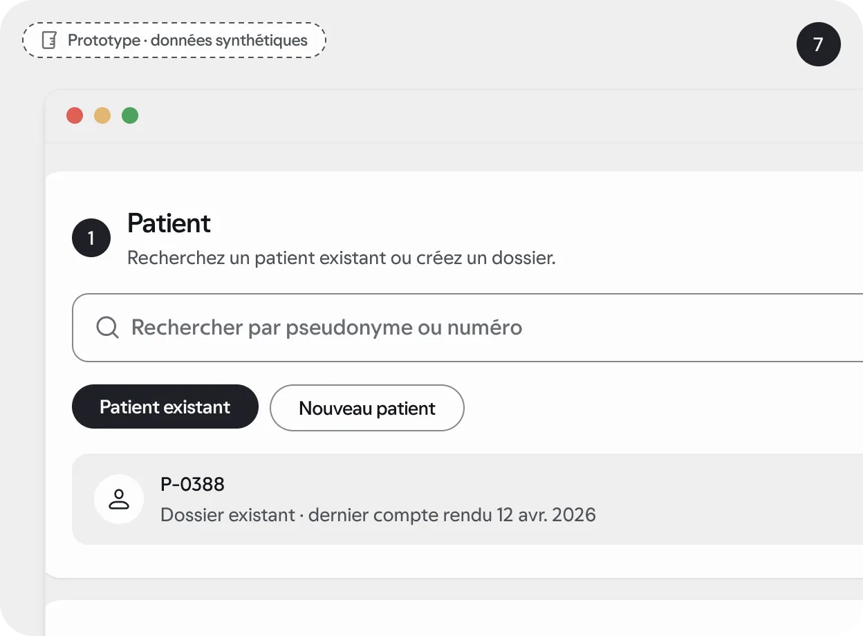 Espace du laboratoire : saisie d’une demande au comptoir. Prototype, données synthétiques.